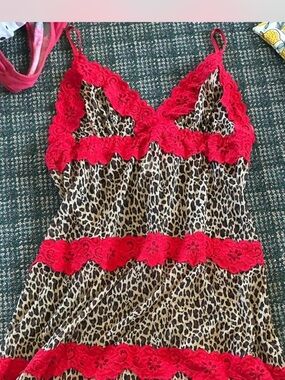 Rampage Leopard Print Camisole with Red Lace Trim